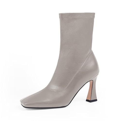 Women's High Heel Fall Ankle Boots Square Toe Side Zipper Dress Booties