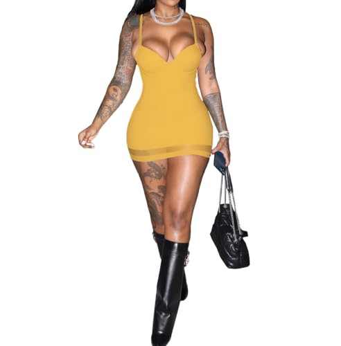 Image of Sexy Bodycon Mini Dress for Women Sweetheart Neck Spaghetti Strap Mesh Hem Party Club Night Out Short Dresses