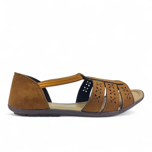 Image of Women's Flat Sole Trendy Sandal | Doctor Insole For Super Comfort & Durability | Perfect Arch Support | True Anti-Skid TPR Sole | Faux Lather Material | Lazer Cut Design | Fashionable & Trendy | Perfect Sandal for Casual or Semi-Casual