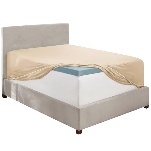 Image of Hearth & Harbor Extra Deep Pocket Queen Fitted Sheet - Fits 18 to 24 Inch Mattress - Ultra Soft 1800 Microfiber, Wrinkle-Free & Breathable - Hotel Luxury Fitted Sheet Only, Beige
