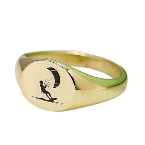 Bague de kitesurf ronde haut de gamme en argent sterling 925 plaqué or