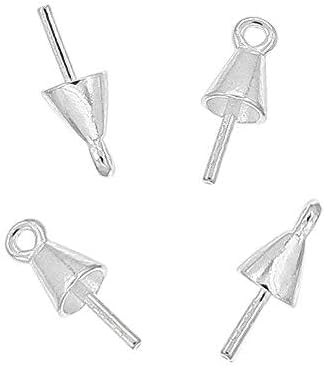 egemmall Sterling Silver Eye Pin Pearl Pendant Charm Connector Bail with Cone Cup