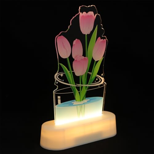 Lámpara de noche 3D tulipán LED para dormitorio miniatura 1