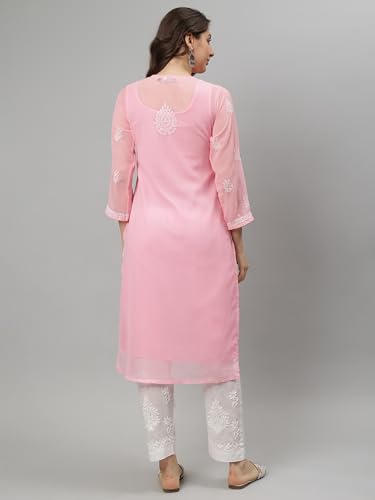 Image of Seva Chikan Hand Embroidered Lucknowi Chikankari Georgette Kurta with Inner Slip SCL4711