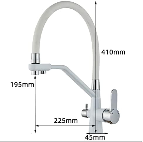 Robinet de cuisine 3 voies blanc avec mitigeur extractible flexible et filtre eau