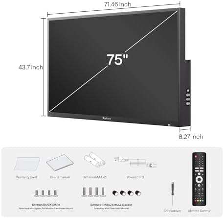 SYLVOX New 75” Outdoor Smart QLED TV, Superior Waterproof Performance, Upgraded Matte Finish for Enhanced Anti-Glare Effect, Full Metal, Dolby Atoms, 1000nits, Partial Sun Deck Pro QLED 2.0+ Series - Size : 75'' - Style : PoolProQLED+ Product Image