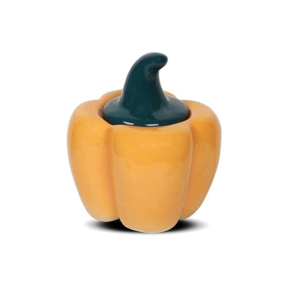 Image of QIMACPLUS Ceramic Capsicum Decorative Pickle Jar | Food Storage Capsicum Jar Multipurpose aachar masala Jar For kitchen and Dining Table Pickle Container 500 ML Orange (1)