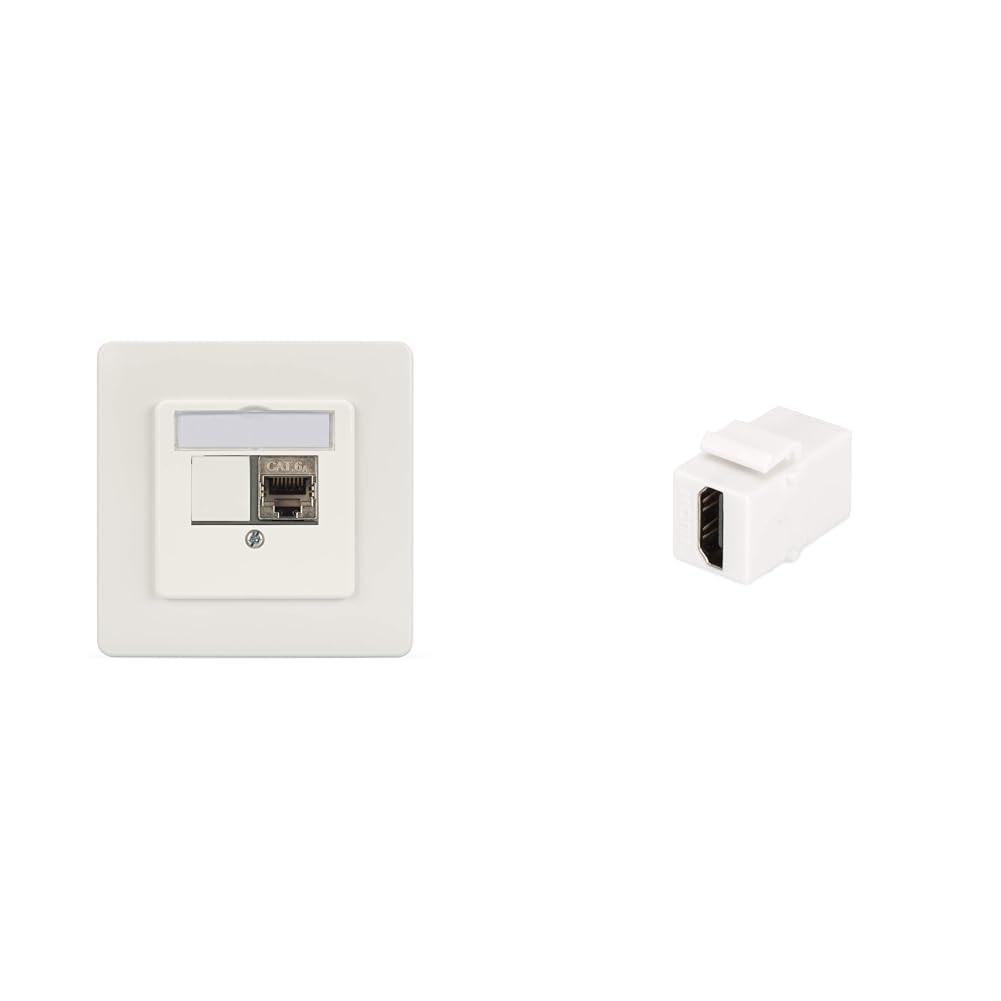 DIGITUS Set: 10x scatola di giunzione 2 porte - Uscita diritta - Per moduli Keystone multimediali + 20x Accoppiatore Keystone HDMI 2.0 - Bianco