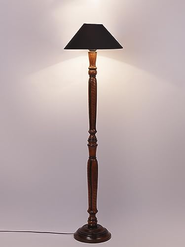 Image of Devansh Black Coolie Cotton Wooden Floor lamp -34