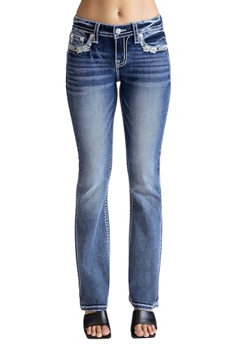 Miss Me Women's Aqua Topaz Faux Flap Pocket Mid-Rise Bootcut Jeans2