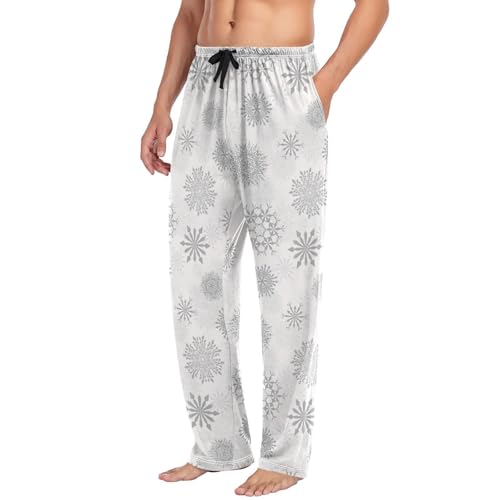 Mens Christmas Pajama Pants for Men Lounge Pants Pajama Bottoms Cute White Snowflakes on Gray Holiday Soft Long Sleep Pant with Pockets4