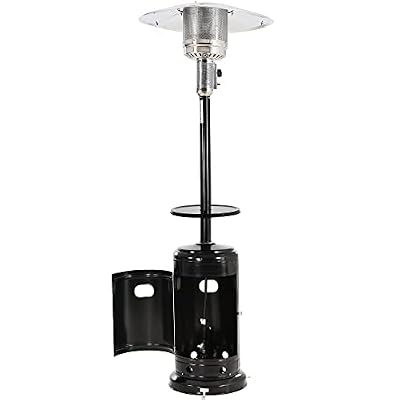Patio Heater Standing, Outdoor 48000BTU Heater with Adjustable Table and Moving Wheels, 87" Propane Gas Heater for Commercial,Courtyard, Restaurant, Garden (Black+Table)
