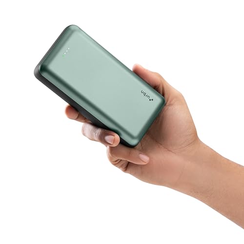 Image of URBN 20000 mAh Li-Polymer Ultra Compact Power Bank | 12W Fast Charge | Dual USB Output | Type C & Micro USB Input Only | Pocket Size | Made in India (Green)
