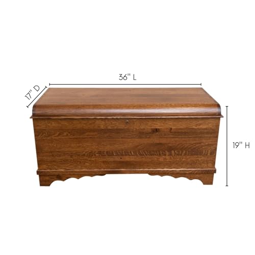 Image of Rustic Red Door Co. Cedar Hope Chest with Waterfall Top, Amish Made Wooden Storage Trunk Box for Bedroom, Blanket, Clothes, Anti-Slam Hinges and Lock, 36 inch, Rustic Quartersawn Oak Wood, Asbury Stain