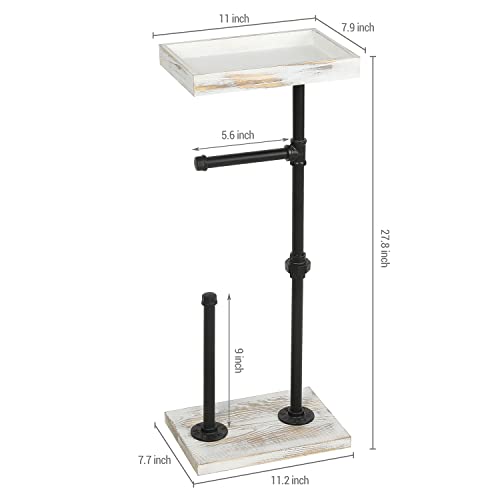 Mygift Industrial Pipe Freestanding Toilet Paper Holder Stand With Whitewashed Solid Wood Shelf And Base, Bathroom Tissue Roll Holder With Reserve For Small Spaces #TOP4