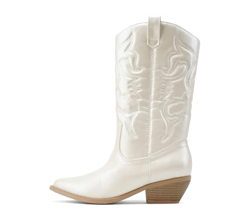 Image of Soda RENO ~ Women Western Cowboy Stitched Pointe Toe Low Heel Ankle Mid Shaft Fashion Boots