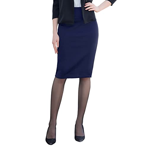 G&Y Women's Elastic Waist Stretch Bodycon Midi Pencil Skirt - Premium Nylon Ponte Office Straight Skirt