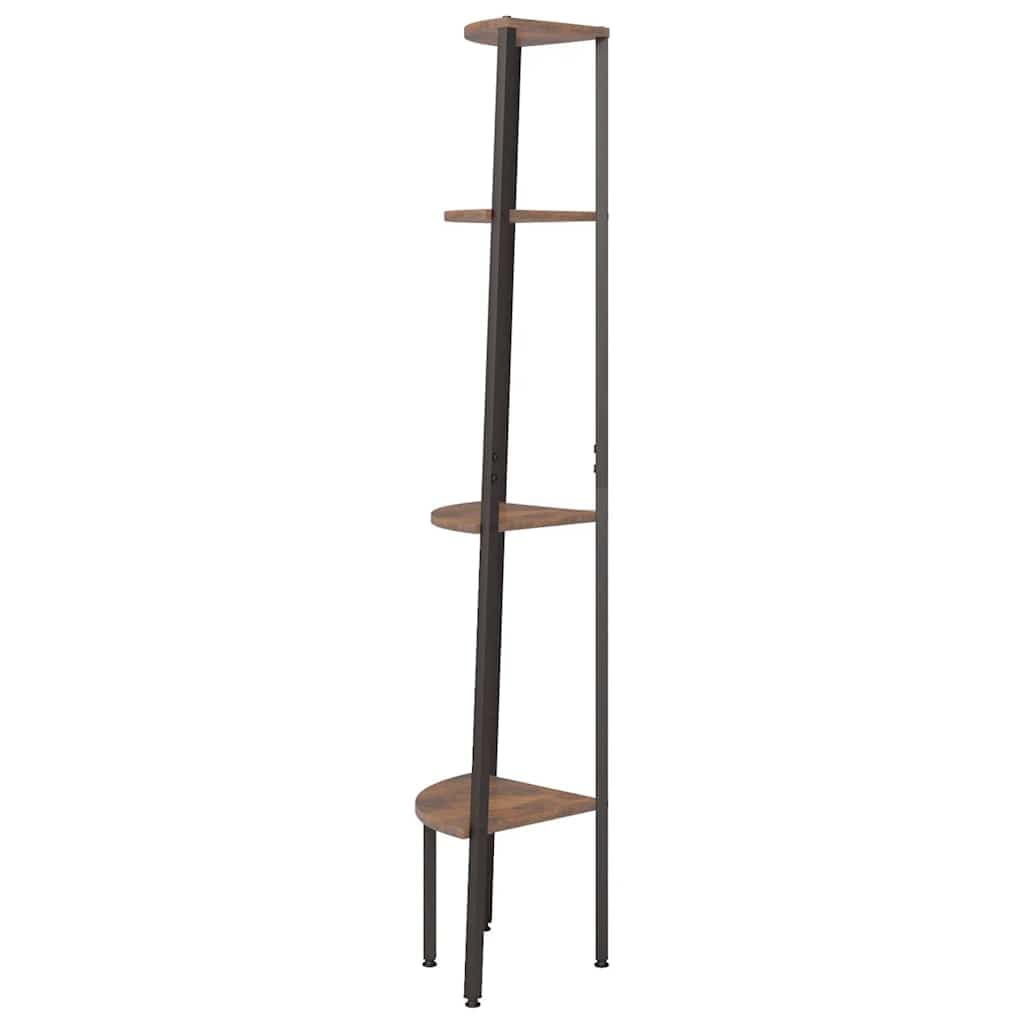 4-stöckiges Eckregal aus Holzwerkstoff und Stahl Dunkelbraun Schwarz 45,5 x 31,5 x 150 cm Wandregal für Bücher Pflanzen Ordner im Arbeitszimmer Flur Stauraum