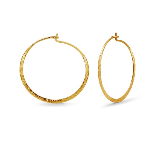 Boma Jewelry Sterling Silver Organic Hammered Textured Hoop Earrings with 14K Gold Plating, 1.5 Inch