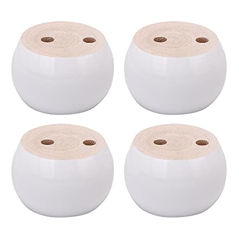 SHANOER 4pcs 50mm Height White Eucalyptus Wood Round Bun Furniture Feet Cover