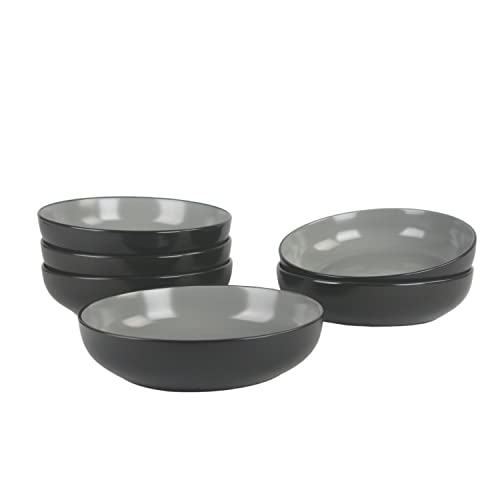 10 Strawberry Street Two Tone Coupe 8.5”/36 Oz. Dinner Bowl Set of 6, Black/Gray
