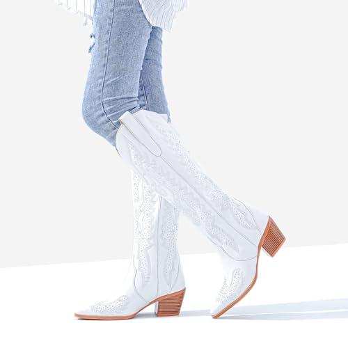 Image of ADAMUMU Womens Wide Calf Cowboy Boots Classic Western-Style Cowboys Boots for Women Pointed Toe Womens Cowgirl Boots with Chunky Heel Non-Slip Sole for Adding Timeless Elegance to Your Wardrobe