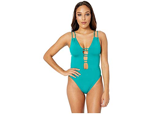 Women's Under The Sun Plunge High Leg One-Piece Aquarius Large