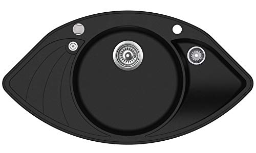 Evier'PAPILLON'granit noir -1 bac 1/2 - AQUASANITA