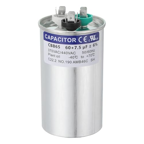 uxcell CBB65 Capacitor, 60+7.5uF 370-440 VAC 50/60Hz Aluminium CBB65 Air Conditioner Motor Starting Round Capacitor for HVAC Systems, Air Conditioner, Heat Pump