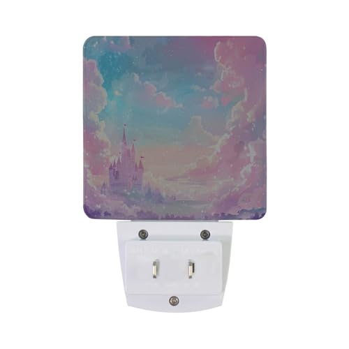 Image of Princess Castle Pink Sky Night Lights 2 Pack Plug-in Wall Led Nightlight Auto Dusk-to-Dawn Sensor Lamps for Bedroom Kitchen Bathroom