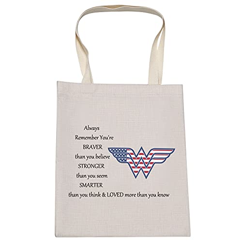 LEVLO Wonder Woman Cosmetic Make up Bag Wonder Woman Classic Logo Inspired Gift Wonder You Are Braver Stronger Smarter Than You Think Makeup Zipper Pouch Bag For Women Girls (Wonder Women Tote)