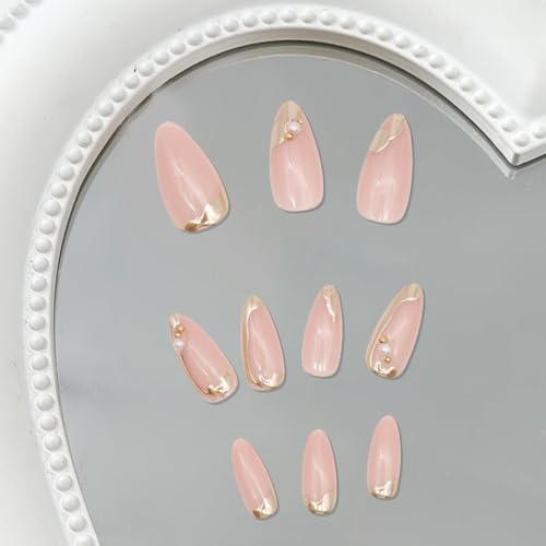 Image of MAYCREATE 24Pcs Press-On Nails, 12 Sizes, Almond False Nail French Press on Fake Nails 3D Embossed Full Cover Press-On False Nails, DIY Nail Art Press-on Nail with Adhensive Tabs