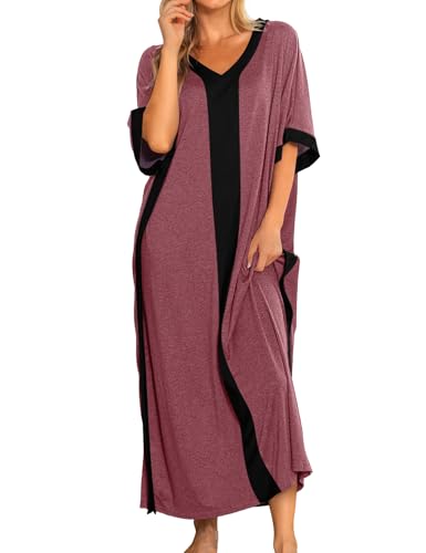 Image of Bloggerlove Women Nightgowns Cotton Caftan House Dress Short Sleeve Sleepwear Vacation Beach Moo Moos Dress with Pockets