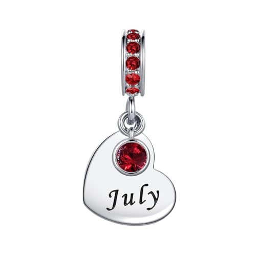 FGT Abalorio colgante de corazón con circonita cúbica de 12 meses, compatible con pulseras Pandora, talla única, Cobre, No es una piedra preciosa