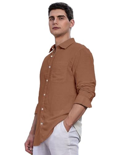 Image of Classic Black Linen Cotton Button-Down Shirt, Full Sleeves, Slim Fit, Casual Wear