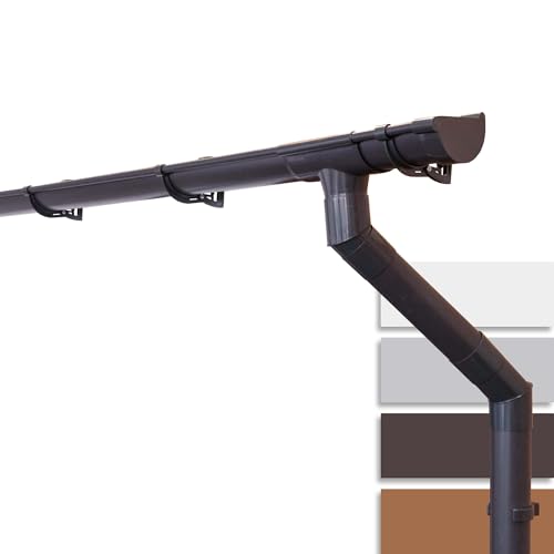 INEFA Dachrinnen Set Kunststoff NW125 / 125mm halbrund Dunkelbraun 5m - Regenrinne Dachrinne Fallrohr Set PVC für Gartenhaus und Carport