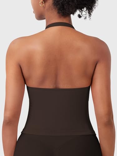 Image of YEOREO SoftHue Women's Impact Halter Tank Top Longline Backless Scoop Neck Built-in Bra Sports Workout Gym Crop Top