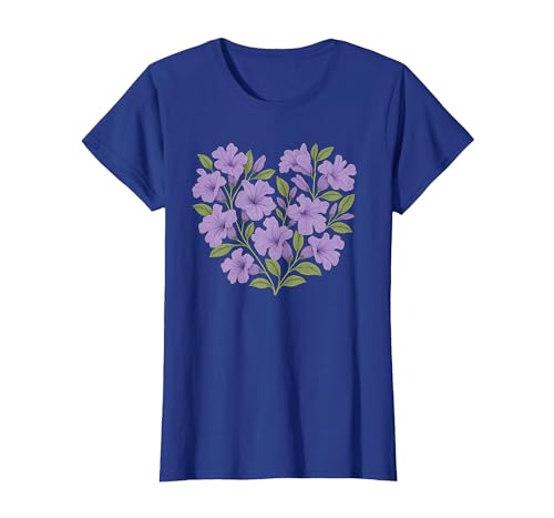 African Jacaranda Tree Flower Heart South Africa Pattern T-Shirt, Women, Royal Blue, X-Large