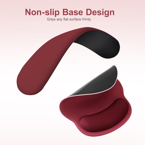 Image of MOSISO Wrist Rest Support for Mouse Pad&Keyboard Set, Circle Curved Ergonomic Mousepad&Coaster Non-Slip Base Home /Office Pain Relief&Easy Typing Pad with Soft Cloth&Silicone Lining, Wine Red