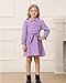 Girls Fall Dresses Toddler Purple Long Sleeve Dress Button Up Casual Playwear Outfits Kids Fashion Gifts Set Winter 5t 6t Girls Clothes