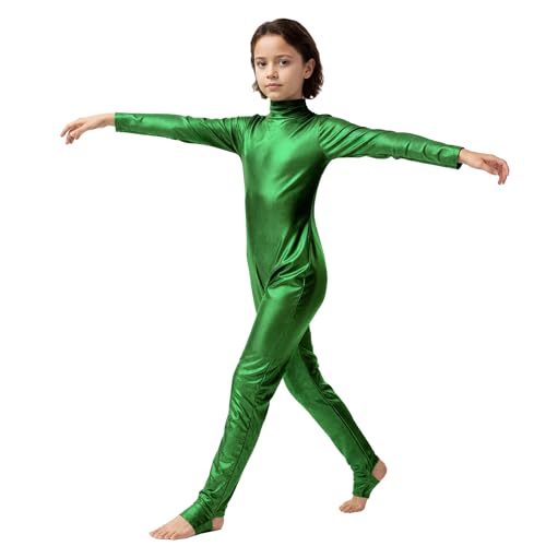 Disfraz entero metálico para niñas manga larga, Catsuit brillante miniatura 3