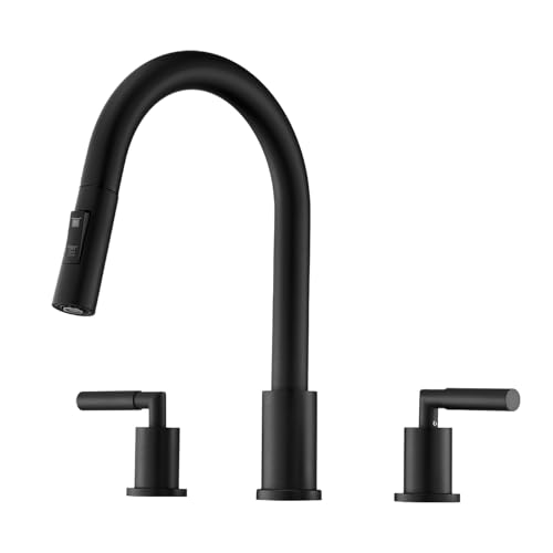 Tohlar 3 Holes Kitchen Faucet Black, 2 Handle Kitchen Sink Faucets, Black Kitchen Faucet with Pull Down Sprayer, Kitchen Sink Faucets Matte Black Stainless Steel Faucet for Kitchen Sink