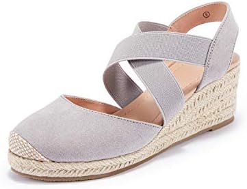 صندل اسبدريلس مغلق من الامام بكعب متوسط عريض ورباط اغلاق مرن للنساء من نايلي هوم