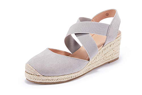 Womens Criss Cross Espadrille Platform Wedge Elastic Strappy Mid Heel Sandals