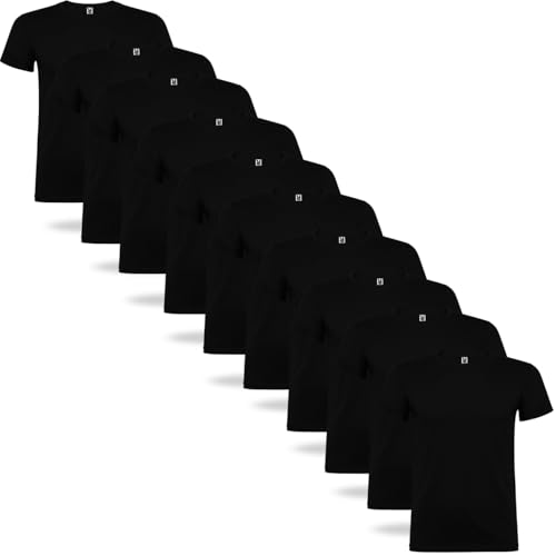 Rafasshop Pack 10 Camisetas Manga Corta Hombre Roly Beagle 100% algodón, Camiseta Interior, Ropa Hombre, Camiseta Blanca, Pack Camisetas Hombre (FR/ES, Letras, L, Regular, Regular, Negro)