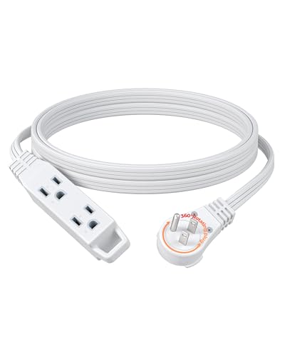 DEWENWILS 10FT Flat Plug Extension Cord 3 Prong Ultra Thin Power Strip 360 Rotating Plug 13A/125V/1625W 16 Awg Grounded Flat Power Cable for Indoor Narrow Space SPT-3 ETL Listed White