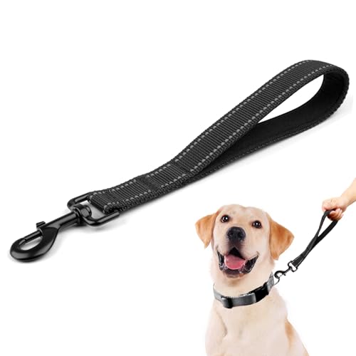 Kurzführer Hund, Kurzleine Hund, Hausleine für Hunde 30 cm Langes, Kurzes Trainingsseil Mit Bequem Gepolstertem Griff Drehhaken aus Metall für Mittlere Große Hunde, Schwarzes