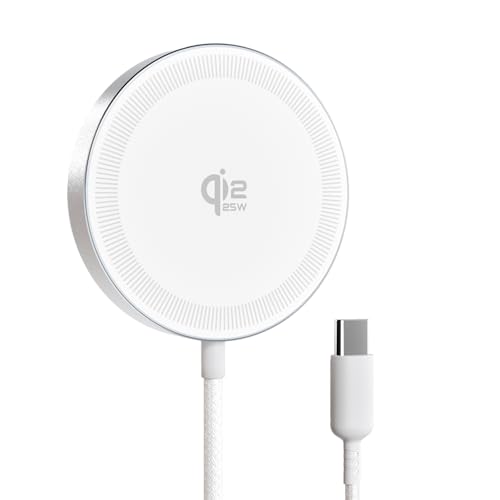 Image of 25W Magnetic Wireless Charger for iPhone 17 /16, Qi2 Fast Charging Pad for iPhone 17 /16 /15 /14 /13 /12 Series & AirPods, Strong Magnet, Ultra-Thin & Portable Charger Mat for Desk & Bedside, 1Pack White