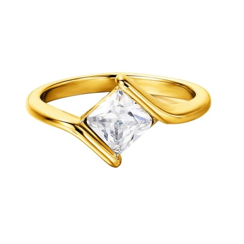 Jude Jewelers Stainless Steel Princess Cut Stone Wedding Engagment Solitaire Proposal Ring