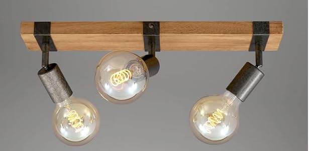 SEEBLEN Retro Wood Ceiling Light Fitting,3-Light Adjustabl Spotlight Bar Lighting,Rustic Farmhouse Ceiling Light Fixtures for Kitchen Bedroom Bathroom Hallway